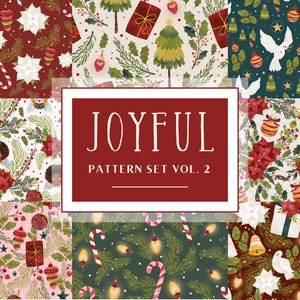 Conjunto de padrões de férias, pacote de papel digital de Natal, padrões de enfeites de Natal, download instantâneo de papel verde de inverno, padrão alegre Vol 2
