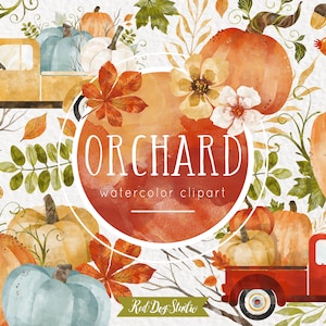 Herbst Kürbis Clipart Illustrationen, Aquarell Kürbis ClipArt, Aquarell LKW, LKW mit Kürbissen, Eichel, Aquarell Herbst Hochzeit
