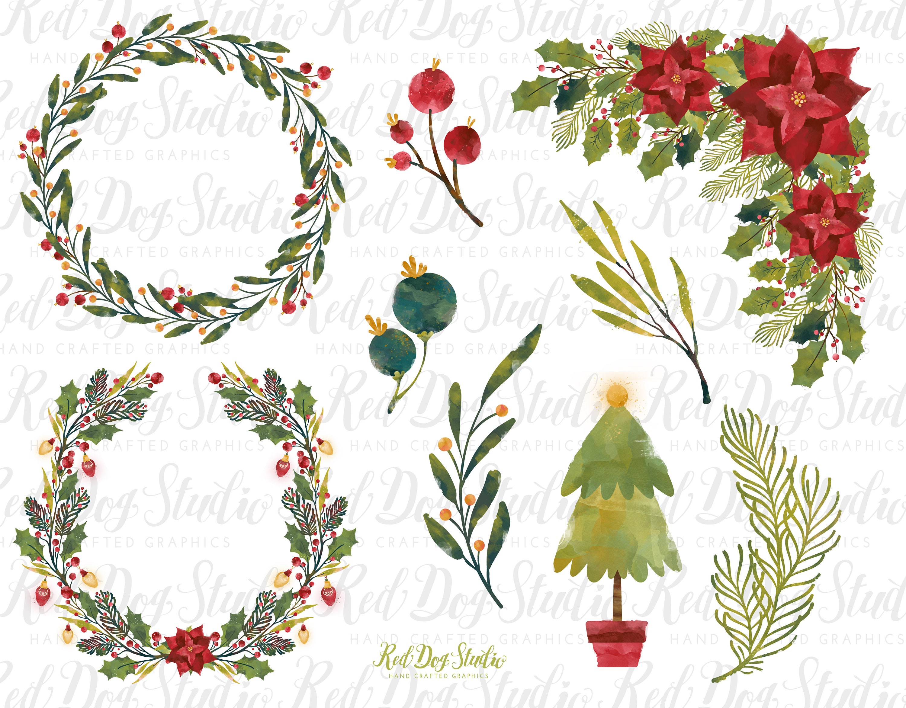 Christmas Greenery Clipart Transparent Graphic by Laura Beth Love