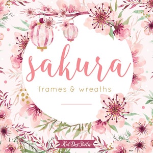 Acquerello fiori di ciliegio floreale ClipArt immagini, clipart fiore dell'acquerello, Sakura Blossom frame, corona floreale clip art Wedding header PNG