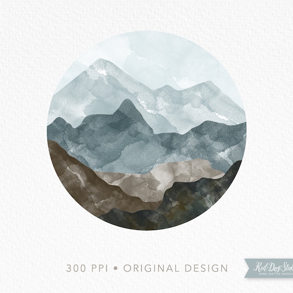 Mountain PNG Sublimation Design, Mountains Circle Sublimation Print File, Landscape Scene, Mountain Clipart Image, Commercial Use, Hiking