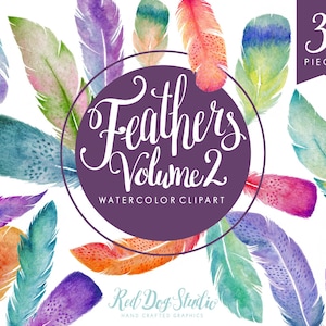 Gráficos de penas em aquarela, clipart digital de penas, penas de clipart em aquarela, penas boho, clipart de penas coloridas, PNG