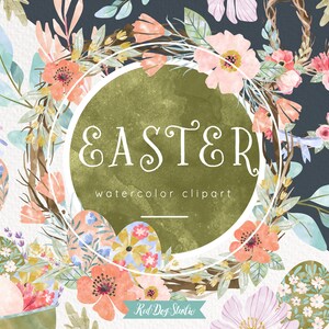 Aquarell Ostern Clip Art, Aquarell Blumen Bunny Rabbit Farm Floral Clipart digitale Aufkleber, Kranz, Frühling Aquarell Ostereier