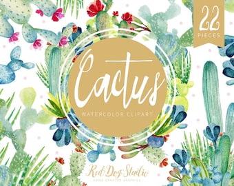 Watercolor Cactus Clipart Set, Hand Painted Cactus Clip Art, Succulent Clipart, Watercolor Clipart, Wedding Card Commercial Use