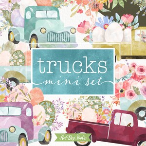 Aquarell Ostern LKW Clip Art Bilder, Aquarell LKW mit Ostereier Blumen LKW, LKW mit Blumen, Blumen LKW, Eier LKW Clipart