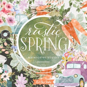 Aquarell Ostern ClipArt, rustikale Ostern, Country Spring Florals, Osterei LKW, Pickup Truck ClipArt, Aquarell Blumen ClipArt