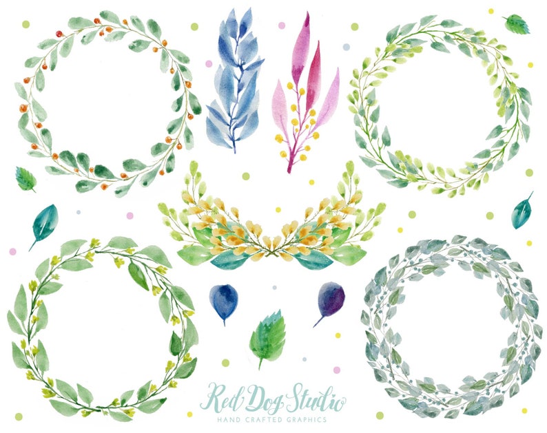 Leaves and Twigs Watercolor Illustration Set Watercolor Laurels Commercial Use Wedding Greenery Clipart Floral Wedding Clipart