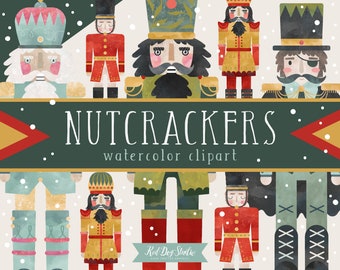 Nutcracker Watercolor Clipart Images, Watercolor Nutcracker Clip Art Illustration Graphics, Vintage Holiday Christmas Toy Soldier PNG Winter