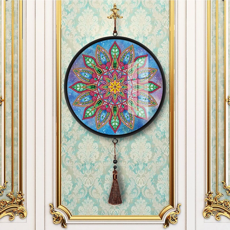 5D Mandala Diamond Painting Kits with Tassels Round Frame Wall Hanging Special Shape Partial Drill Home Decoration Art Craft DIY Kit