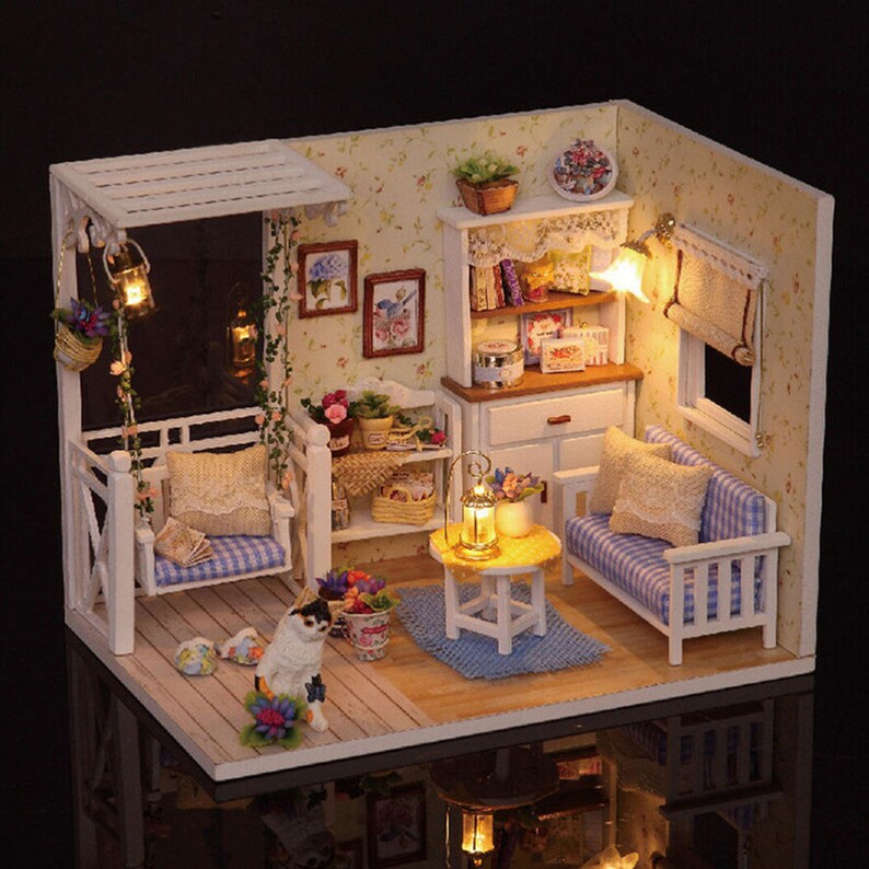 Miniature Dollhouse Furnished Doll House Kit With Furniture Etsy