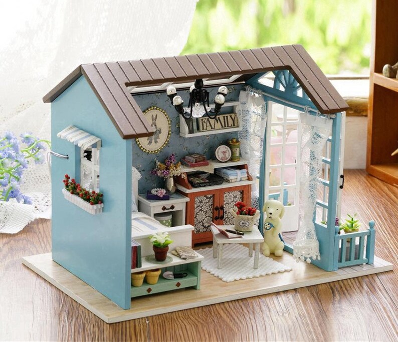 Miniature Dollhouse Furnished Doll House Kit With Furniture Etsy