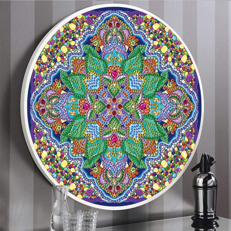 5D Mandala Diamond Painting Kits With Tassels Round Frame Wall Etsy