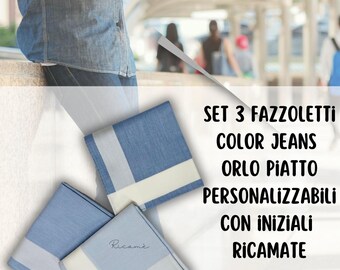 Set Di 3 Fazzoletti Da Uomo In Cotone, Fazzoletti Personalizzati