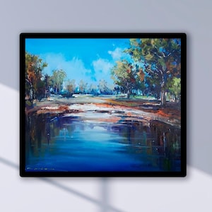 Original Lake Oil Painting On Canvas: 3D Impressionism Wall Art (24x28)
