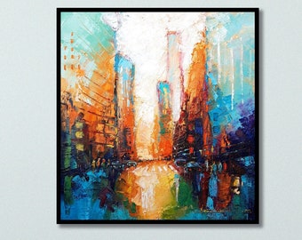 New York Oil Painting On Canvas 21x23  /55x60 cm ,USA,New York Streets ,USA,Wall decoration for home,City painting,Modern Art decoration.