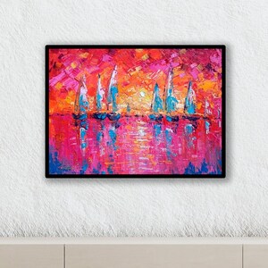 Pintura al óleo de velero enmarcada: arte náutico abstracto de España