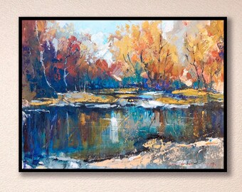 Original Autumn Landscape Oil Painting on Canvas: 12x16 Impressionism