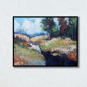 Original River Landscape Oil Painting on Canvas: 3D Impressionism Wall Art