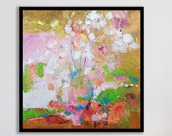 ピンクのバラの油絵（キャンバス）：花をモチーフにした印象派アート