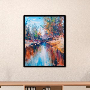 Original 3D Oil Painting On Canvas: Impressionist River Landscape Art (13x16)