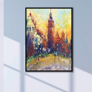 Wrocaw olieverfschilderij op canvas huizen, Wrocaw, Polen, Polen, Wrocaw stadsgezicht, moderne kunst, Wrocaw wanddecoratie, Wrocaw kunst, woondecoratie.