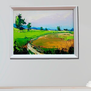 Impressionism Landscape Oil Painting On Canvas With White Frame (12x16 inch)