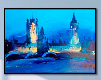 Pintura al óleo del Big Ben: Paisaje urbano londinense, arte mural impresionista