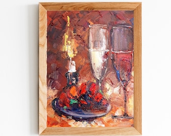 Small Framed  Oil Painting On Canvas 20x25 cm / 7.8x 9.8inch / Impressionism,Cherries,wall decoration home,modern art decor.