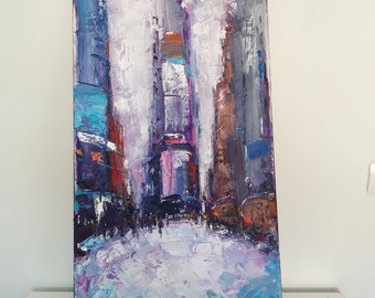 New York Oil Painting On Canvas /15.7 "x28" / 40x70 cm / Times Square Cityscape, Impressionism,wall decoration for home,modern art decor.