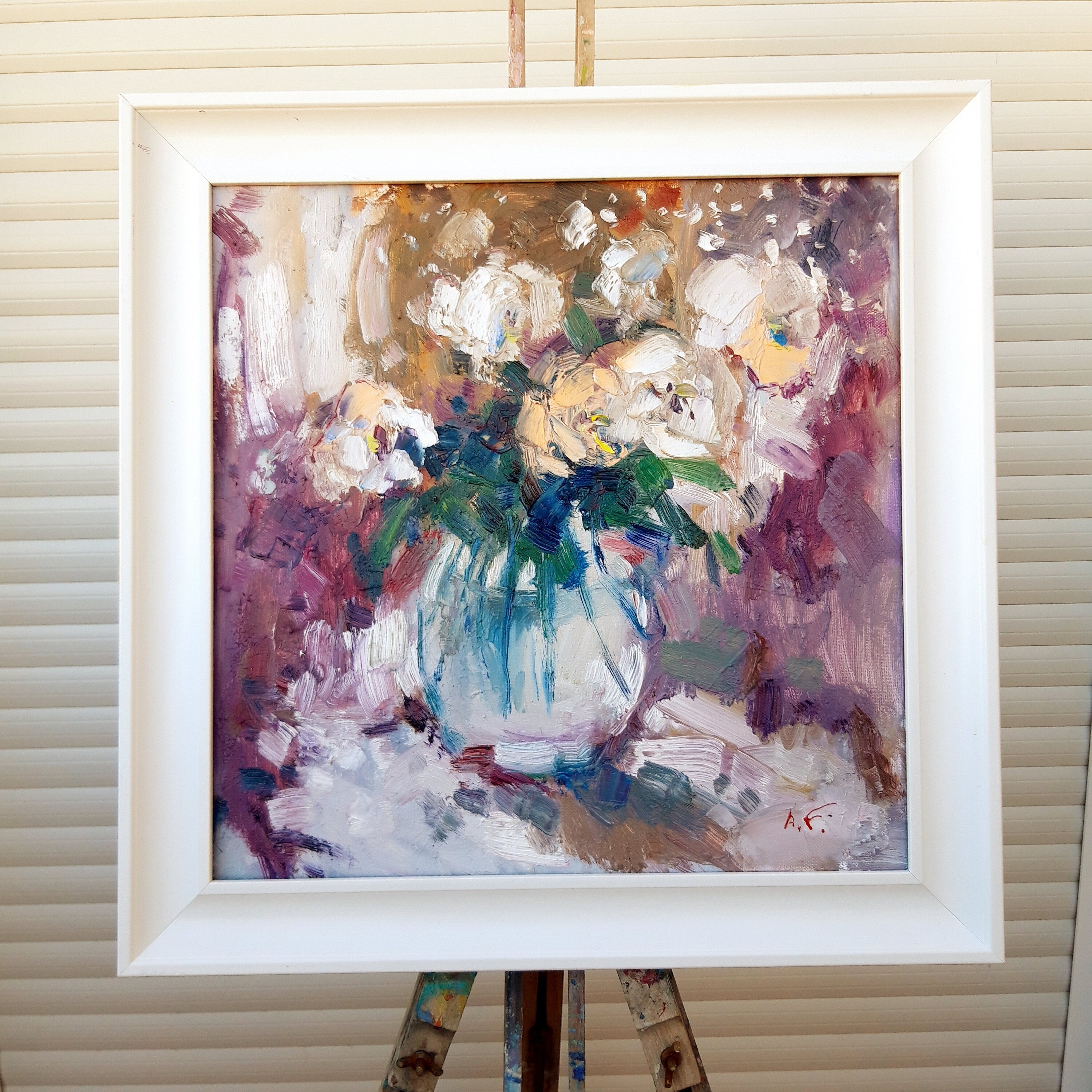 キャンバスに描かれたオリジナルのバラの油絵：3D印象派の花のアート