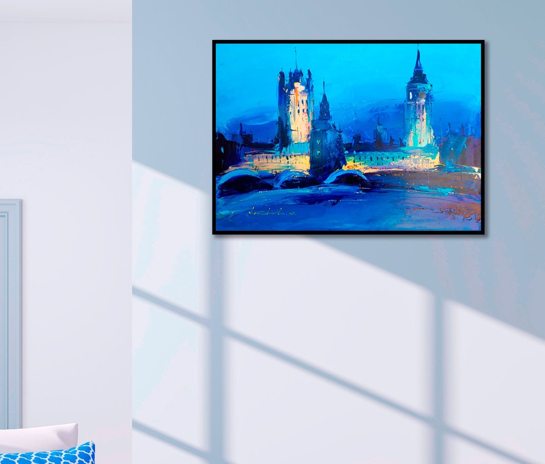 London Oil Painting on Canvas, London Modern Wall Art, London Decor