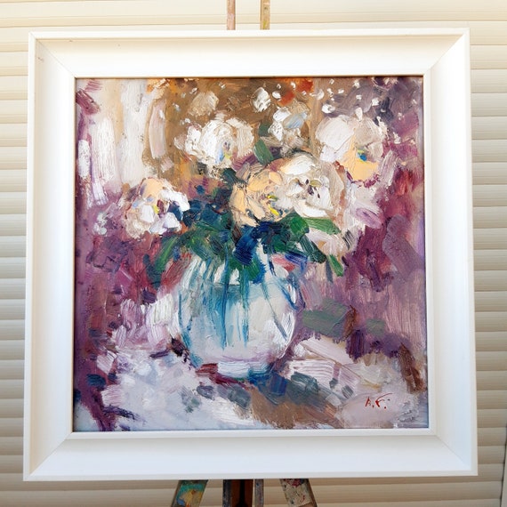 キャンバスに描かれたオリジナルのバラの油絵：3D印象派の花のアート