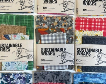 Sustainable Beeswax Wraps, Set of 3, reusable beeswax food wraps, eco friendly food storage, zero waste gift under 30, handmade in the USA