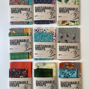 S/M Sustainable Wraps, set of 2, reusable beeswax food wrap, eco-friendly food storage, zero waste gift under 20, handmade in the USA