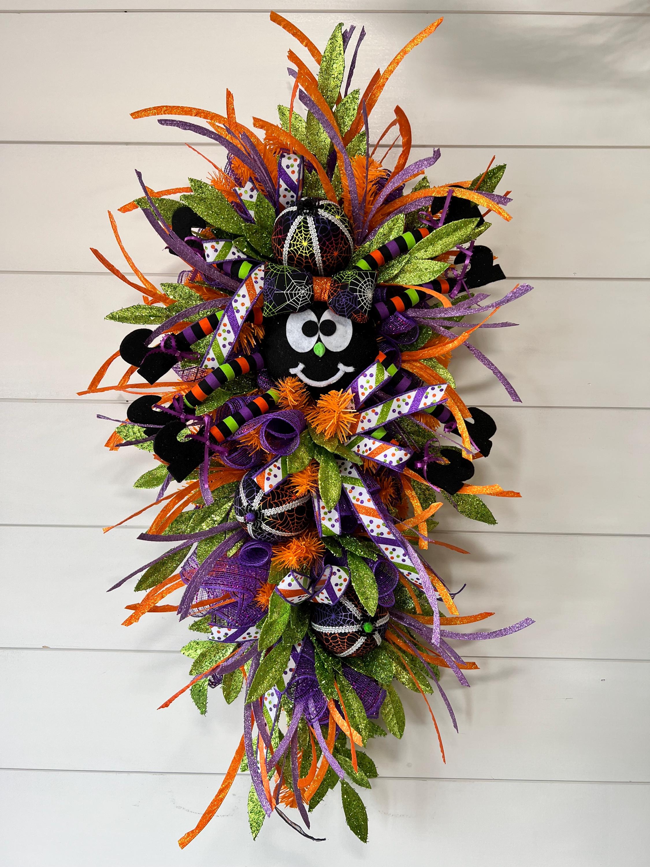 Halloween spider swag, spooky decor, pastel Halloween, spider decor