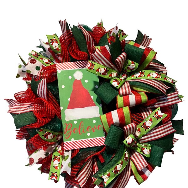 Christmas wreath, Santa wreath, believe, Christmas decor