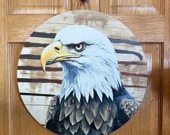 Rustic eagle door hanger, eagle wood wall decor, USA door hanger design