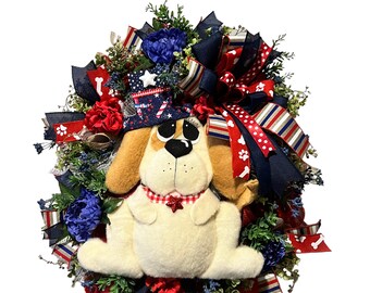 Patriotic dog wreath, USA decor