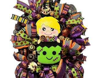 Corona de truco o trato de Halloween, decoración de Halloween de Wimsicle, diseño de dulces de Halloween