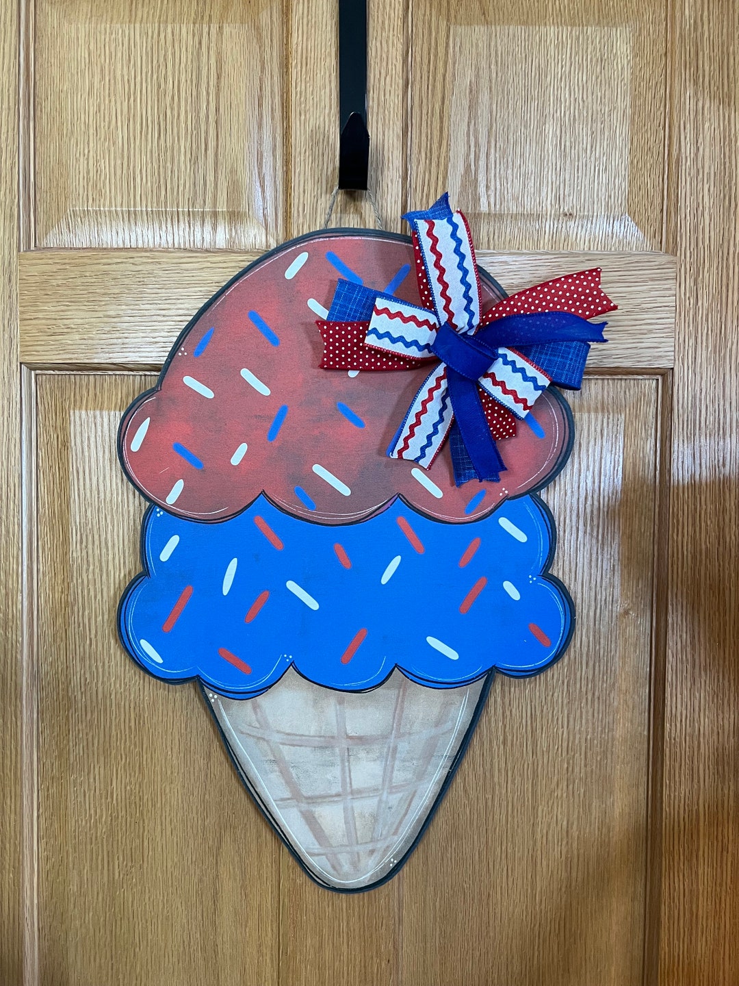 Patriotic Ice Cream Cone Door Hanger, Ice Cream Wood Wall Decor, USA