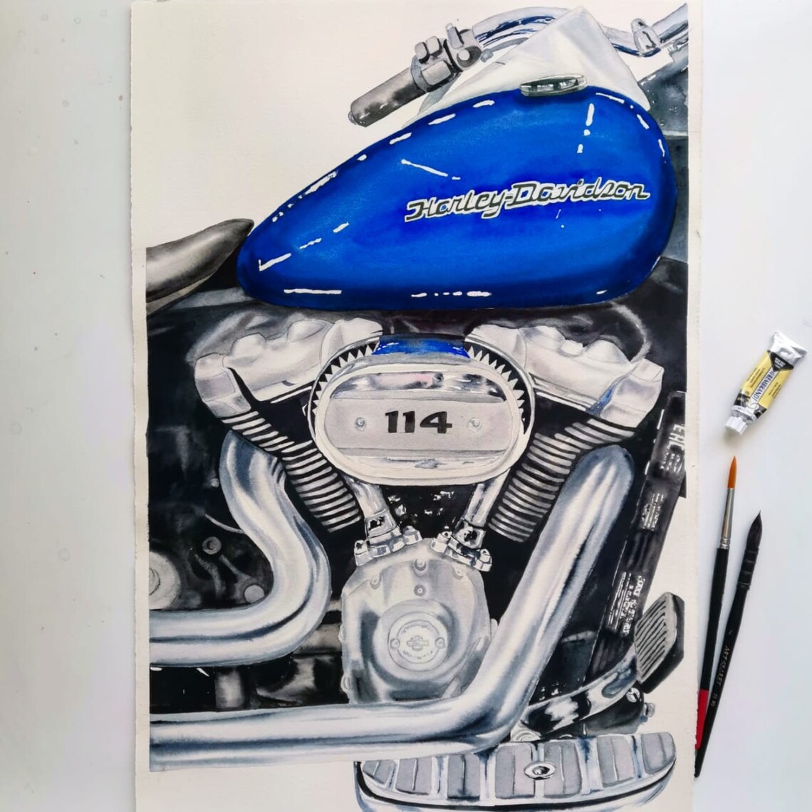 Watercolor motorcycle painting Etsy