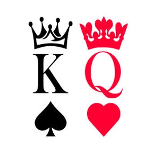 Rei e Rainha SVG Cut File, Rei de Espadas, Rainha de Copas, Camisa de Cartas de Baralho