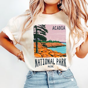 Chemise couleurs confort Acadia National Park, t-shirt vintage Travel Park Trip, cadeau de vacances randonnée, t-shirt cadeau unisexe rétro, chemise voyage dans le Maine