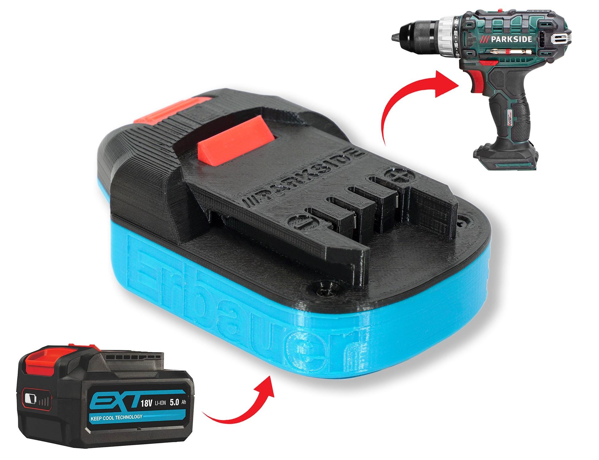 Adaptador y convertidor de batería Erbauer/Evolution a Parkside X20V