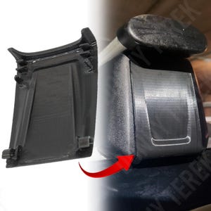 May include: Black plastic roof rack end cap with a textured surface. The end cap is designed to fit on a roof rack bar.