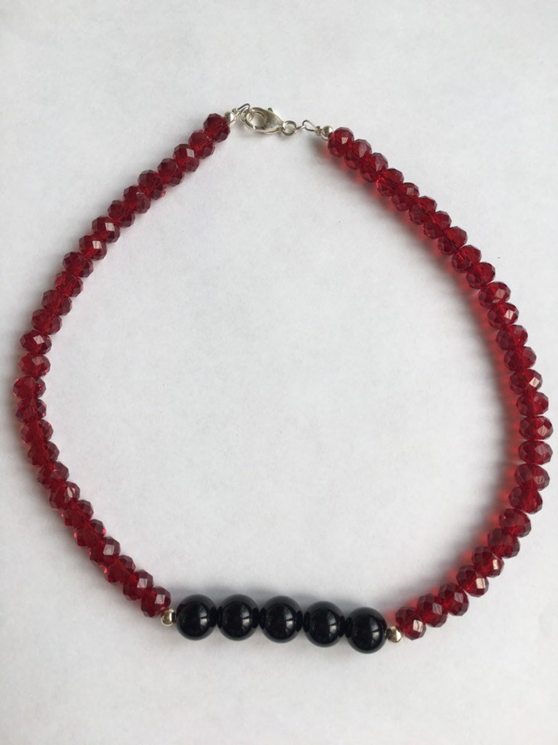 Dark red Glass beads 8mm red black onyx stones 925 sterling Etsy