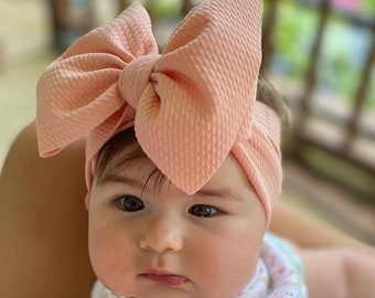 Apricot Blush Headwrap, Baby head wrap, Baby headband, Blush Pink head wrap, Baby stretch wrap, Big Baby Bow, Big Bow Headband, Newborn Bows