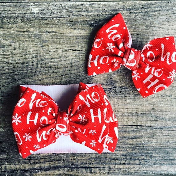 Ho Ho Ho Headwrap, Ho Ho Ho Bow on nylon, Baby head wrap, Baby headband, Christmas Bow, Headband, Santa Bow, Christmas Headband, Big Bow