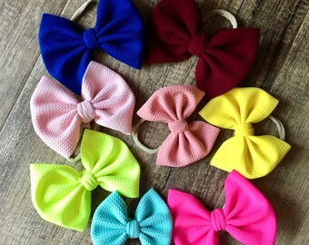 5 Bows on Nylon for 25, Grab Bag Bows, Mystery Bows on Nylon, Newborn Bows, infant hair bow, baby hair bows