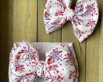 Fireworks Headwrap, USA Baby head wrap, Big Bow headband, Fourth of July Bow, Memorial Day Bow, Patriotic Bow, 4th of July Bow, Firework Bow